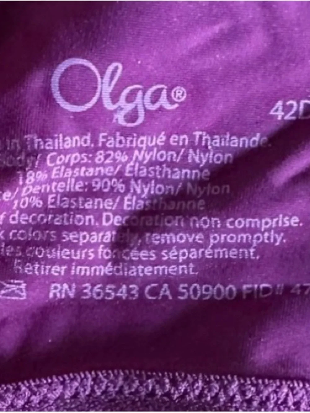 Olga Luxury Lift Full Coverage Unlined Underwire Bras 35063 Maroon 42DD x2